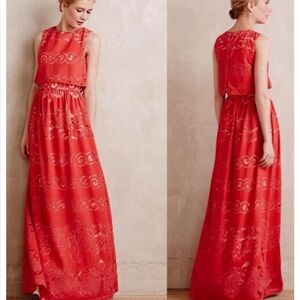Erin Fetherston Anthropologie Judy Maxi Dress Red Lace Wedding Cocktail Formal